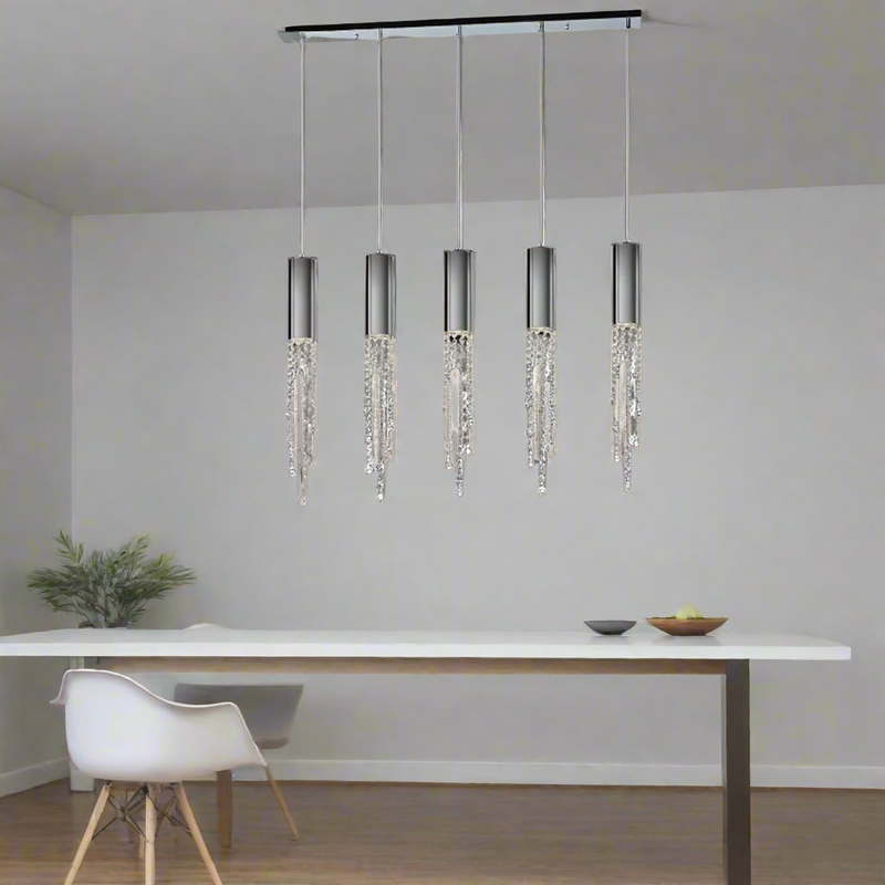 5 Lights - Hanging crystal light fixture for lobby, staircase, loft, stairwell