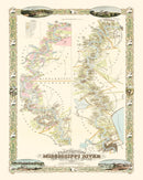 Vintage Plantations on the Mississippi River Map 1858