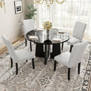 5-Piece Round Dining Table set, 43-Inch Modern Dining Table and 4 Upholstered Chairs for Dining Room, Kitchen Room, Living Room, Easy Assembly