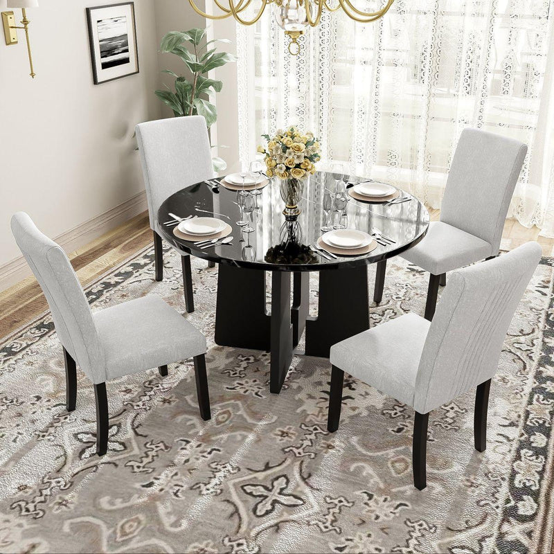 5-Piece Round Dining Table set, 43-Inch Modern Dining Table and 4 Upholstered Chairs for Dining Room, Kitchen Room, Living Room, Easy Assembly