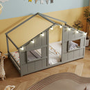 Twin Size House Bed with LED Lights Montessori Slat-free Floor Bed