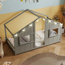 Twin Size House Bed with LED Lights Montessori Slat-free Floor Bed by LJGDeals
