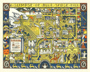 Vintage Blue Serge Hill Texas Womens University Map 1928