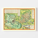 Vintage Map of Jerusalem, Israel 1572