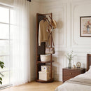 Full Length Rotating Mirror with Coat Rack & Storage Shelf