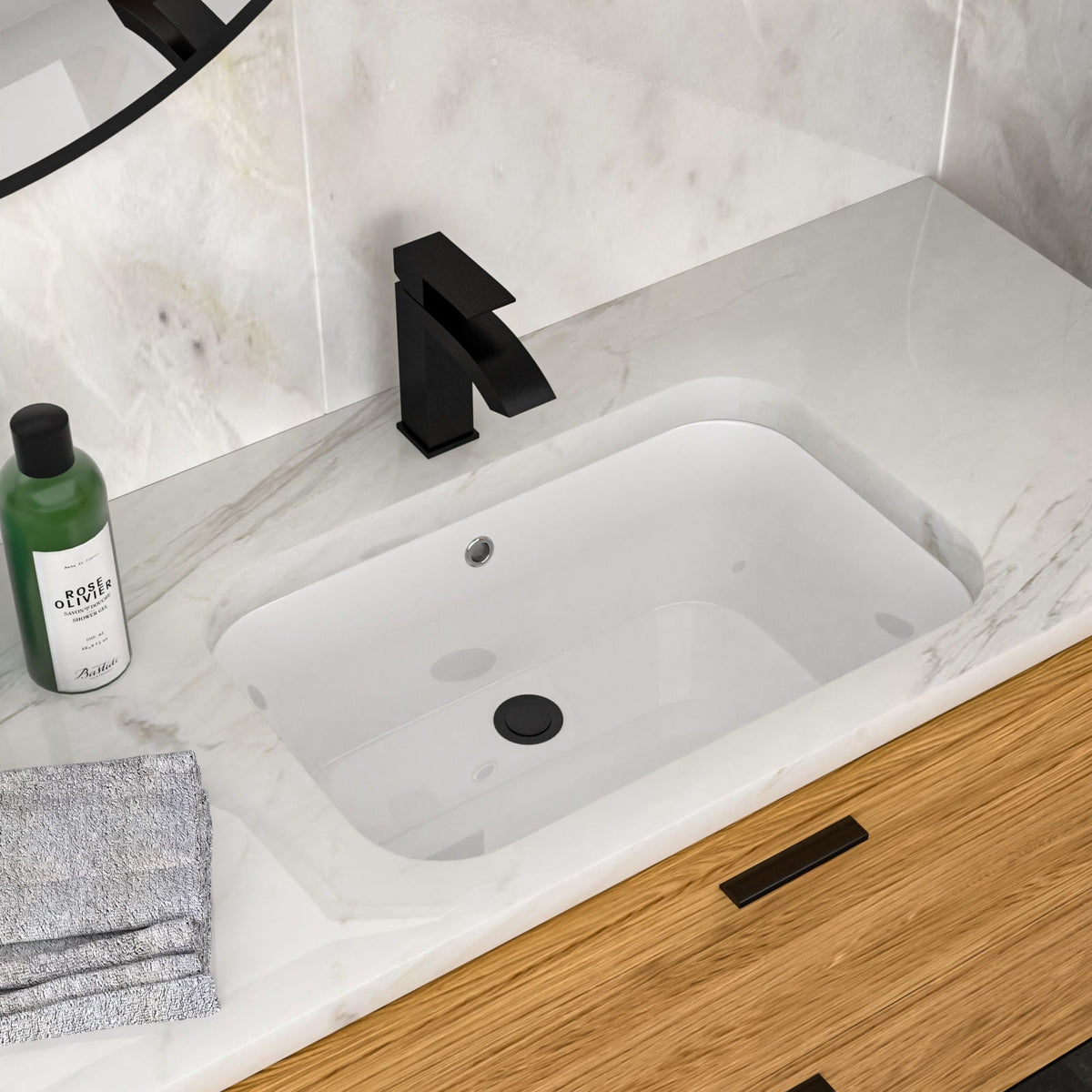 Undermount Bathroom Sink 22" X 15.25" With Overflow Sleek, High Temperature Fired, Stain Resistant, Smooth Polished Surface - White, photo 3 of 11