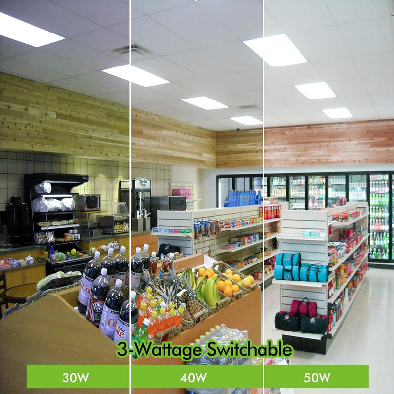 2x4 FT 50W/40W/30W White LED Flat Panel Troffer Light, 115LM/W, 5000K, 0-10V Dimmable (6-PACK)