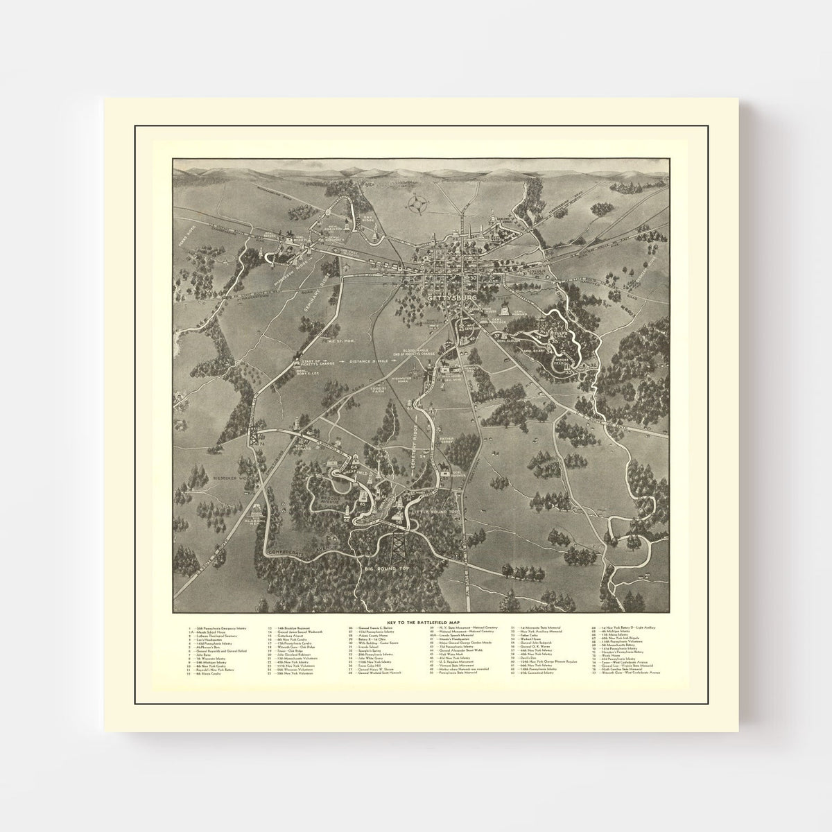 Vintage Gettysburg Battlefield Map 1936, photo 4 of 5