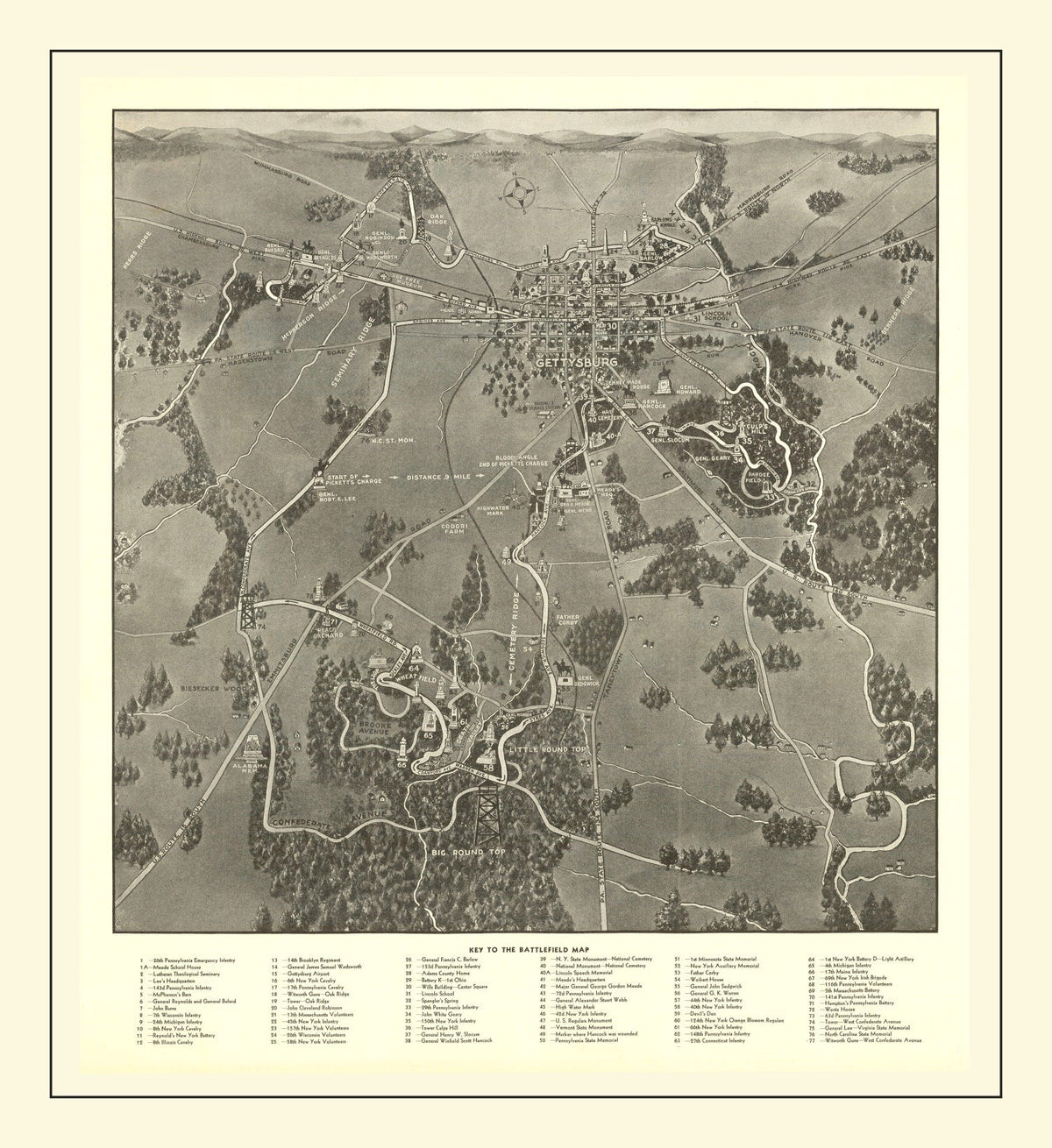 Vintage Gettysburg Battlefield Map 1936, photo 5 of 5