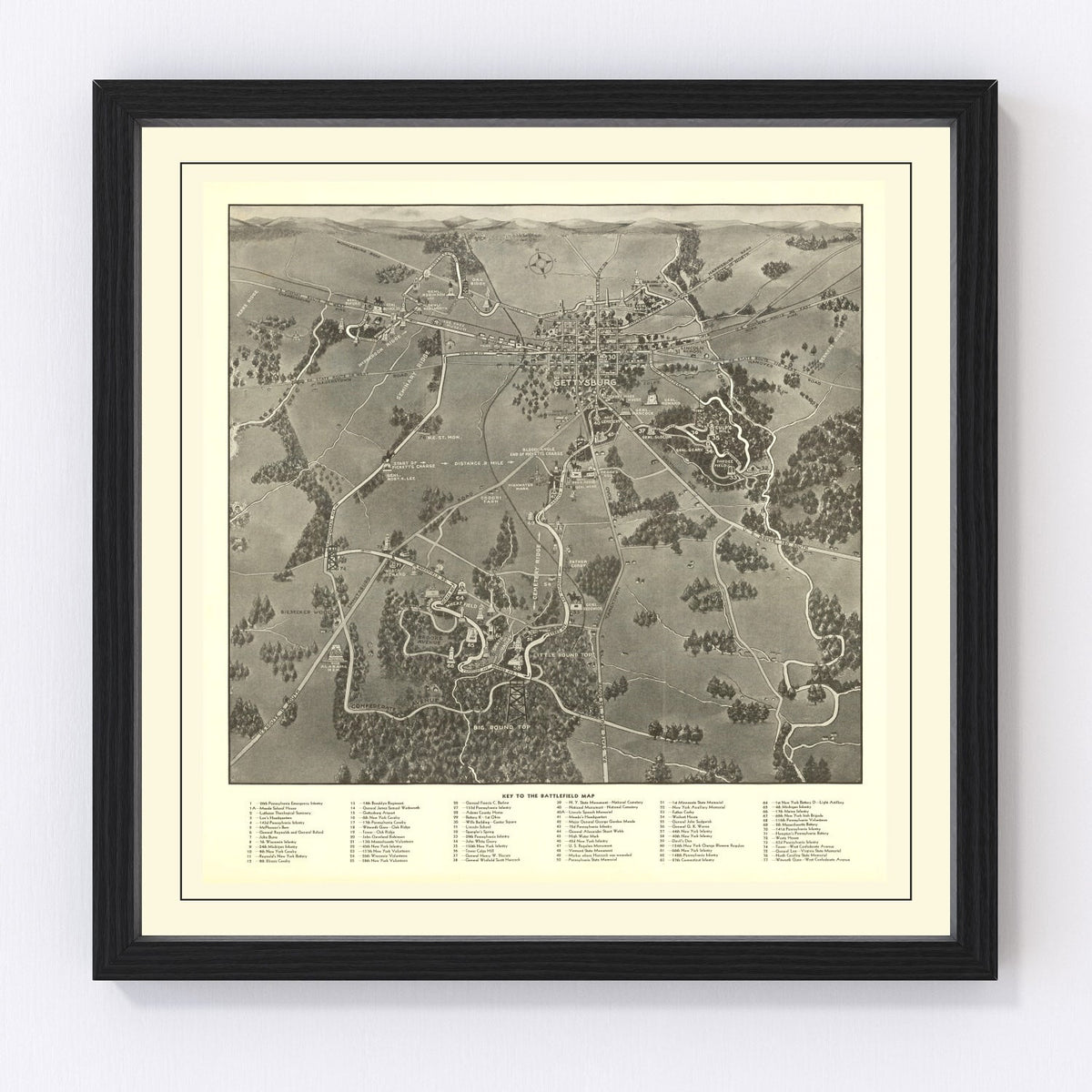 Vintage Gettysburg Battlefield Map 1936