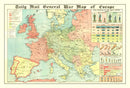 Vintage World War I Map of Europe 1914