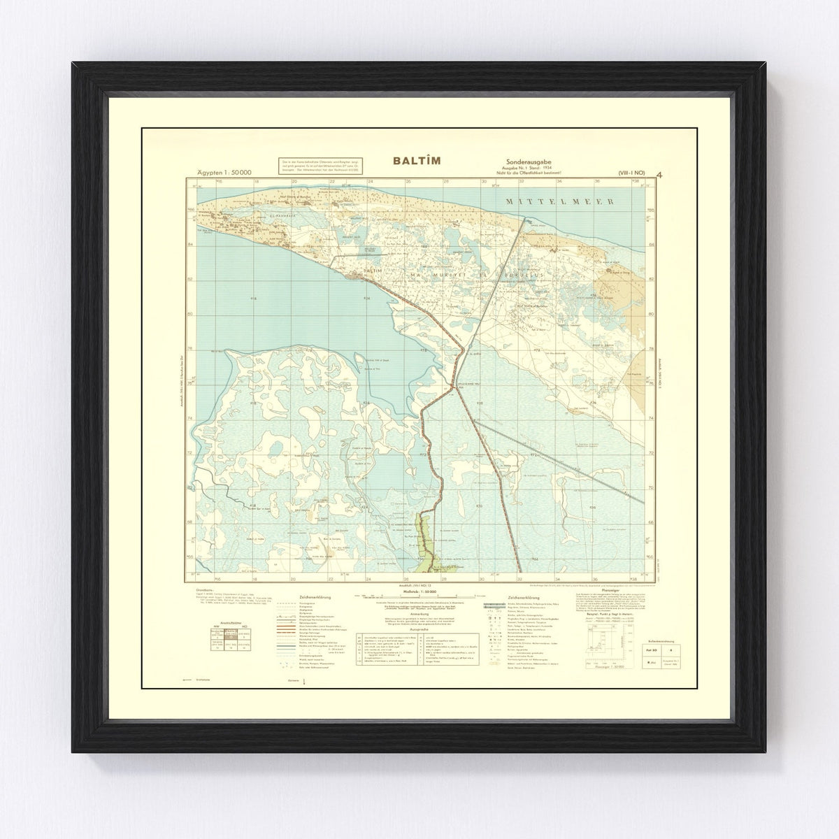 Vintage World War II Egypt Map 1934