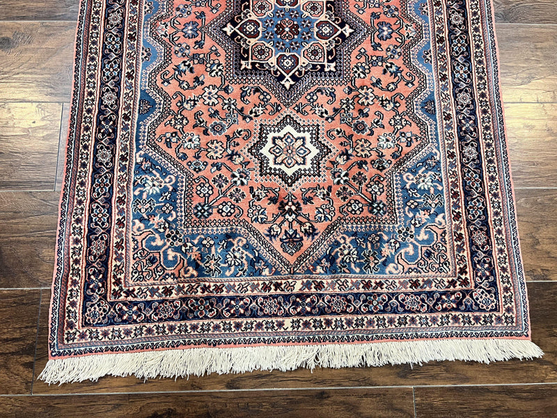 Persian Shiraz Rug 3x5, Geometric Tribal Rug, Wool Hand Knotted Vintage Carpet, Light Red & Blue, Signed by Masterweaver