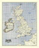 Vintage British Isles World War II Map 1941