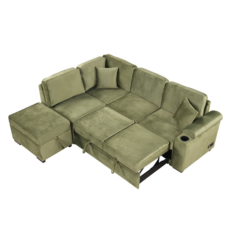 87.4" Sleeper Sofa Bed,2 in 1 Pull Out sofa bed L Shape Couch with Storage Ottoman for Living Room,Bedroom Couch and Small Apartment, Green