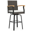 Set of 2 Outdoor 360¬∞ Swivel Bar Stool with Cushion and Acacia Wood Armrests by LJGDeals
