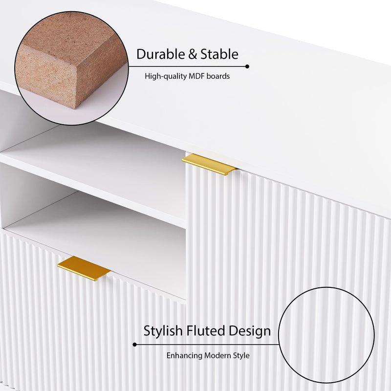 4-Piece Entertainment Wall Unit with 13 shelves,8 Drawers and 2 Cabinets, Multifunctional TV Stand Media Storage Cabinet with Fluted Line Surface for Living Room, for TVs Up to 70"