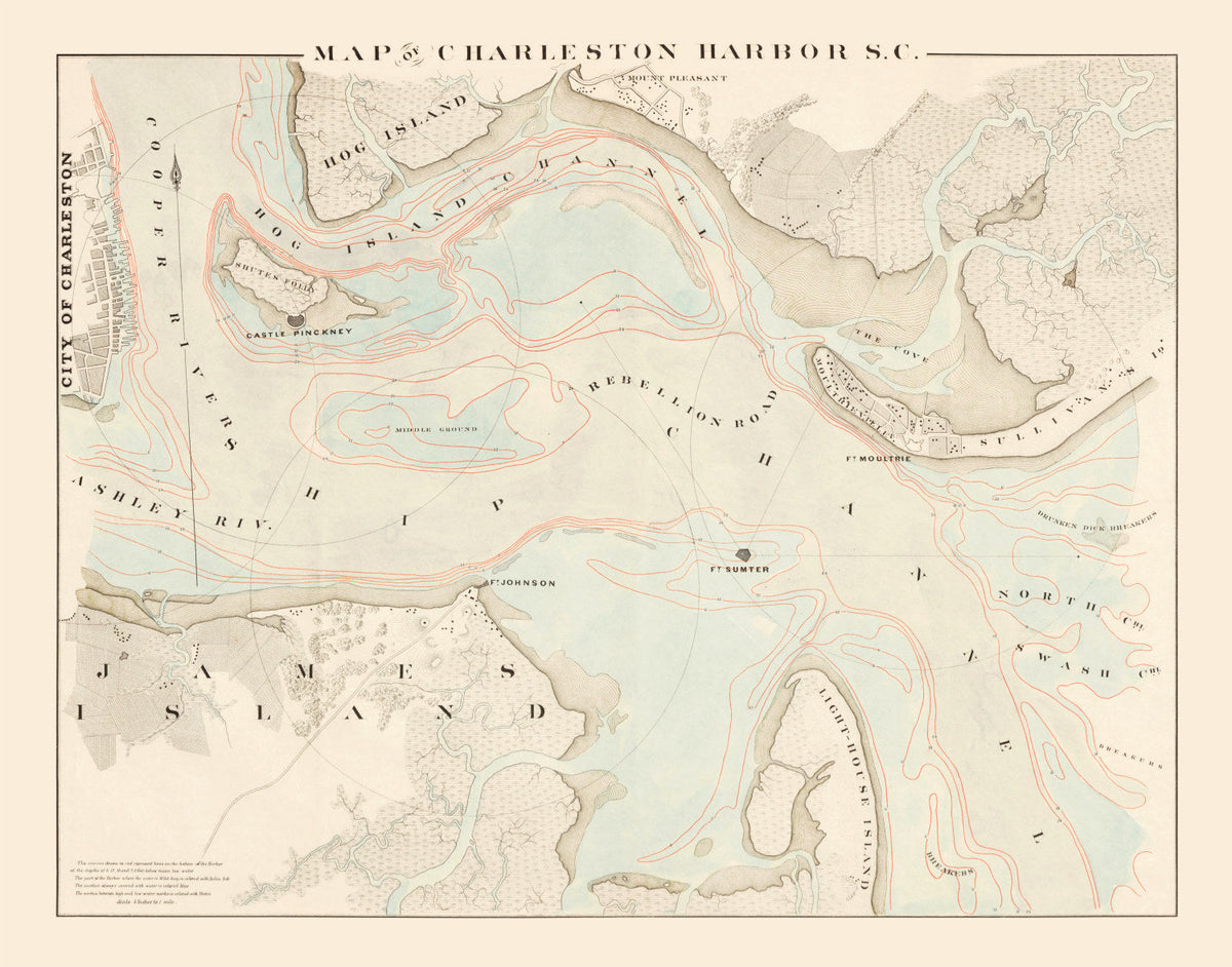 Vintage Charleston Harbor Map 1861, photo 5 of 5