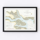 Vintage Entrance To Bull & Combahee Rivers Map 1871