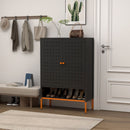 Grid Double Door Shoe Cabinet With Adjustable Compartments and Moisture-Proof Design by HouseOfZazla