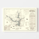 Vintage Hartwell Dam & Reservoir Map 1964