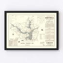Vintage Hartwell Dam & Reservoir Map 1964
