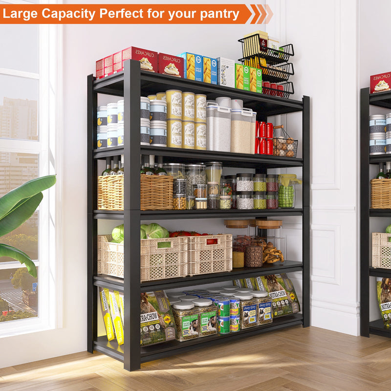 59' Wide Black Metal Shelves, with 5 Removable Dividers, Large Capacity, Strong Load Bearing, Suitable for Garage, Kitchen and Office.