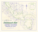 Vintage Fishermans Map of Santee Cooper Reservoir 1944