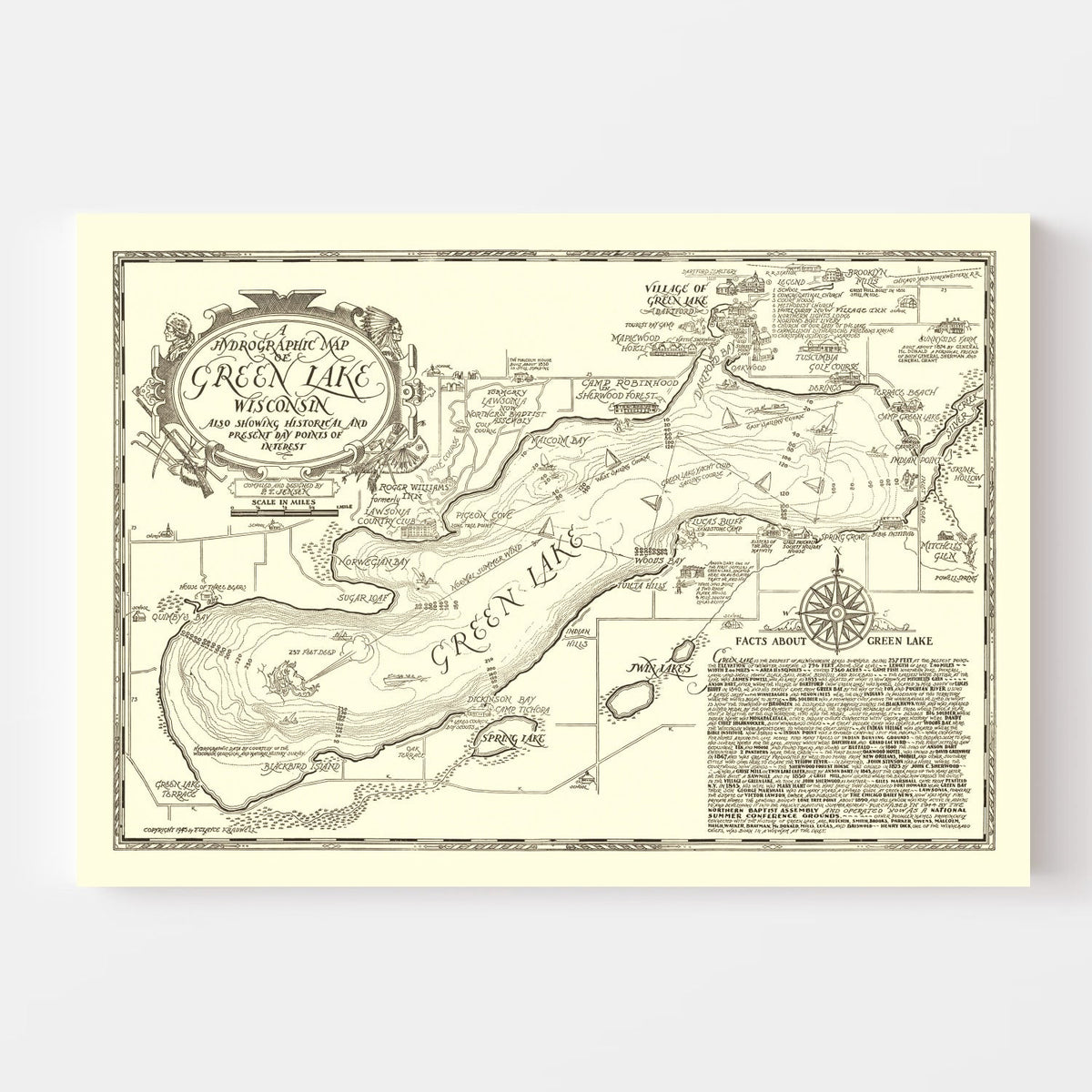 Vintage Green Lake, WI Map 1945, photo 4 of 5