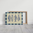 Vintage Fish Quartet on Checkerboard Blue