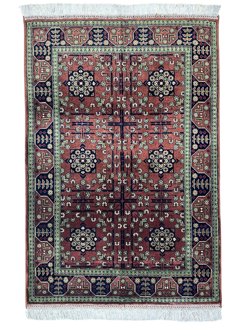 Hand-Knotted Bukharayi Rug – Brown 59” x 40” | Traditional Afghani Wool Rug