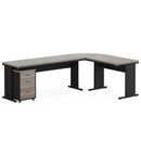 L-Shaped Executive Desk With Reversible Design, 3 Drawer Mobile File Cabinet For Home Office Workstation - Gray / Black by HouseOfZazla