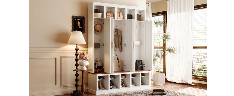 U-Can Farmhouse Entryway Storage Cabinet with Shoe Rack & Display Cubbies, photo 5 of 10