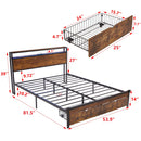 Modern Metal Platform Bed Frame With Wooden Headboard And Footboard, USB Charging Station, LED Lights, 2 Drawers by Unique Piece Furniture