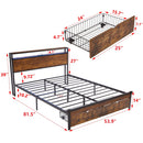 Modern Metal Platform Bed Frame With Wooden Headboard And Footboard, USB Charging Station, LED Lights, 2 Drawers by HouseOfZazla