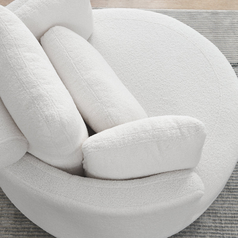 39" W Oversized Swivel Chair with moon storage ottoman for Living Room, Modern Accent Round Loveseat Circle Swivel Barrel Chairs for Bedroom Cuddle Sofa Chair Lounger Armchair, 4 Pillows, Teddy Fabric