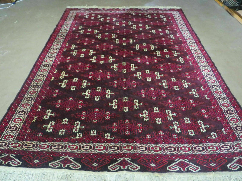 7' X 10' Antique Handmade Yamud Turkoman Wool Rug Excellent