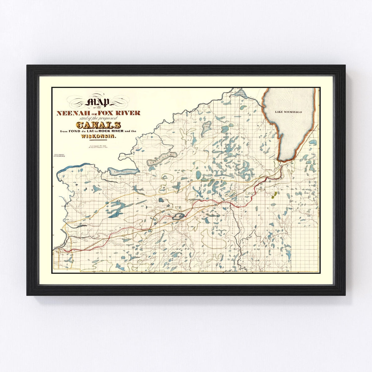 Vintage Fox River, WI Map 1839