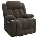 Beca - Upholstered Power Lift Recliner With Cupholders And USB Charging by HouseOfZazla