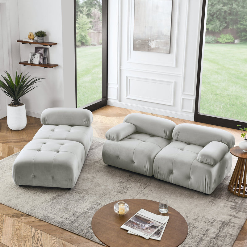 Walker Edison - Modular Sectional Sofa, Button Tufted Designed and DIY Combination,L Shaped Couch with Reversible Ottoman, Grey Velvet