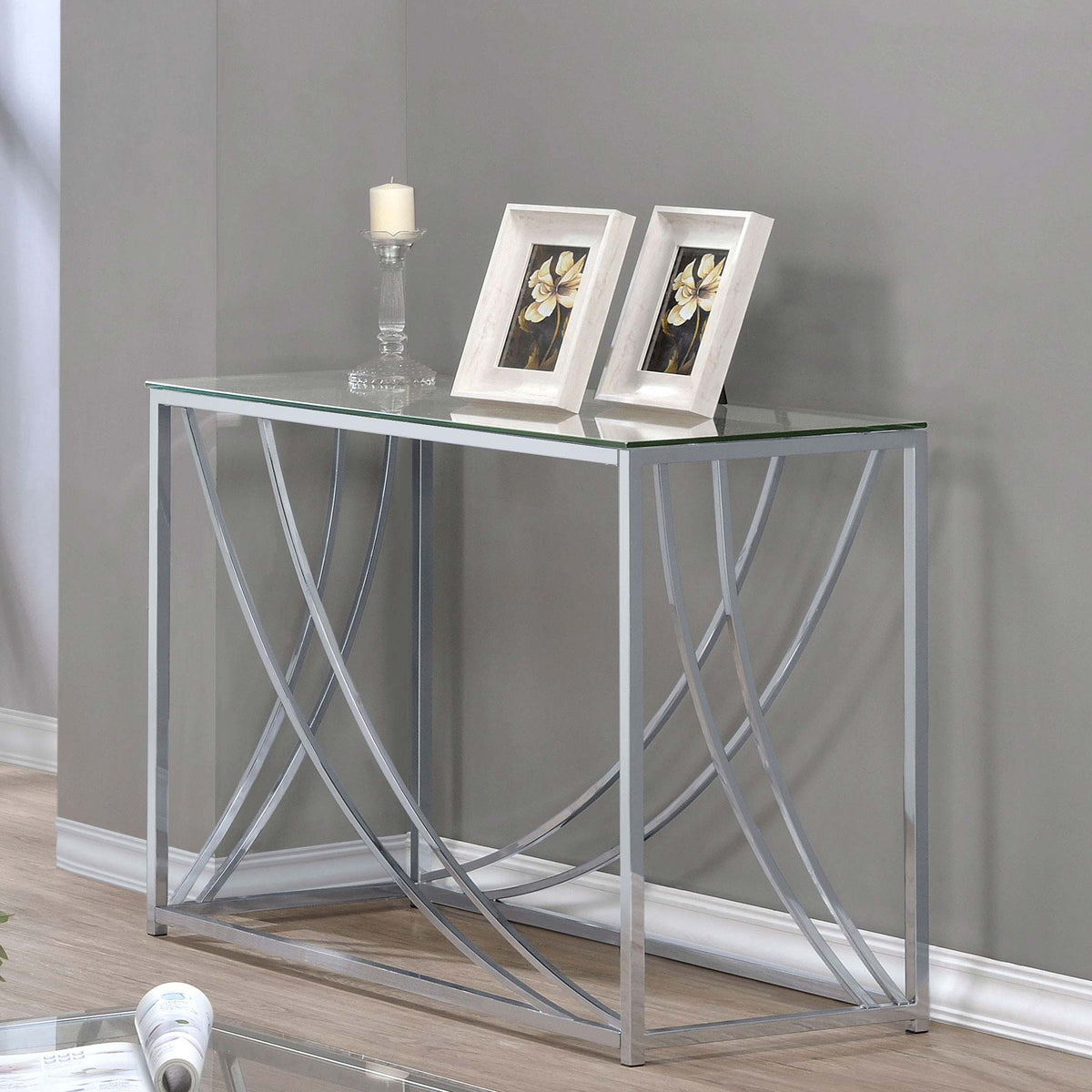 Lille Glass Top Entryway Console Table Accents Chrome, photo 2 of 6