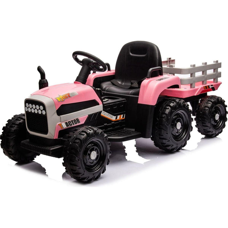 Ride on Tractor with Trailer,24V Battery Powered Electric Tractor Toy, 200wx2motor 1.86-4.97MPH/Remote Control,electric car for kids,Three speed adjustable,USB,MP3, Bluetooth,LED light, safety belt
