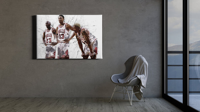 Chicago Bulls Big 3 Poster Basketball Painting Hand Made Posters Canvas Print Kids Wall Art Home Man Cave Gift Decor