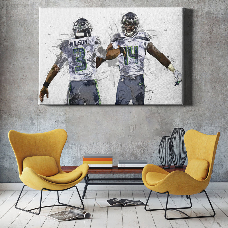 DK Metcalf Russell Wison Poster Seattle Seahawks Football Painting Hand Made Posters Canvas Print Wall Kids Art Man Cave Gift Home Decor