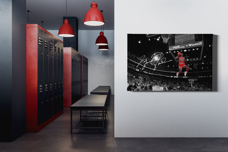 Michael Jordan Autographed Poster Slam Dunk Chicago Bulls Basketball Hand Made Posters Man Cave Gift Canvas Print Wall Art Home Decor