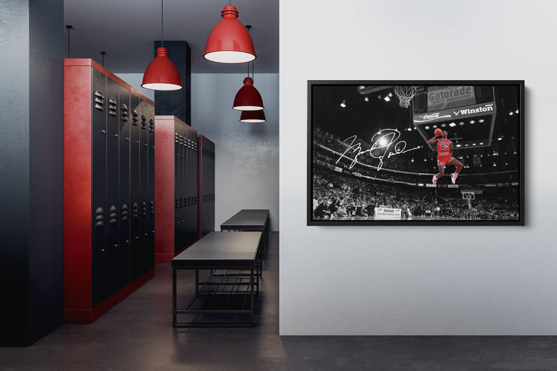 Michael Jordan Autographed Poster Slam Dunk Chicago Bulls Basketball Hand Made Posters Man Cave Gift Canvas Print Wall Art Home Decor