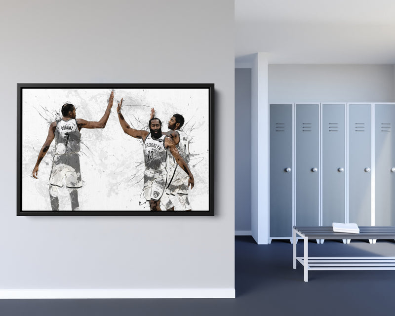 Brooklyn Nets Big 3 Poster Basketball Painting Hand Made Posters Canvas Print Kids Wall Art Home Man Cave Gift Decor