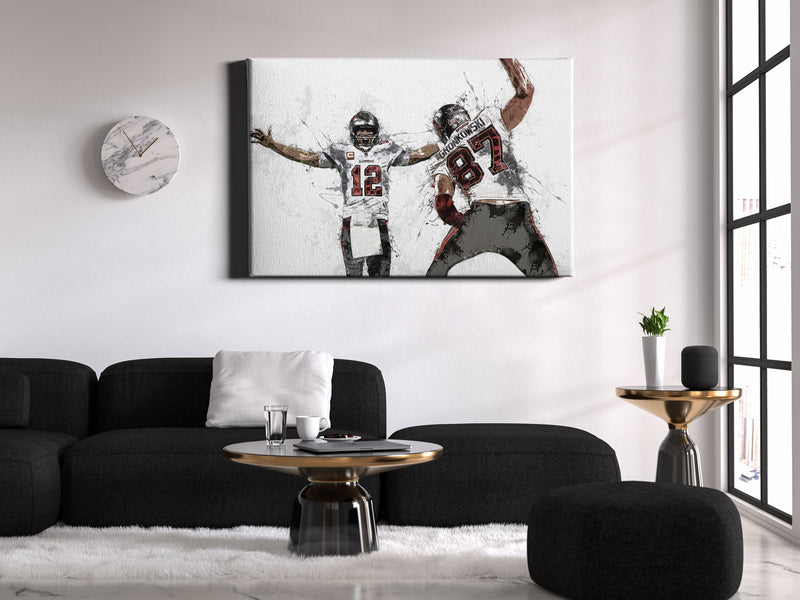 Tom Brady Rob Gronkowski  Poster Tampa Bay Buccaneers Football Painting Hand Made Posters Canvas Print Wall Art Man Cave Gift Home Decor