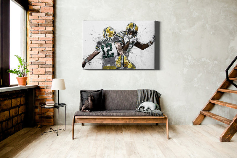 Aaron Rodgers Davante Adams Poster Green Bay Packers Football Painting Hand Made Posters Canvas Print Kids Wall Art Man Cave Gift Home Decor