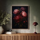 Crimson Peonies in Midnight Bloom